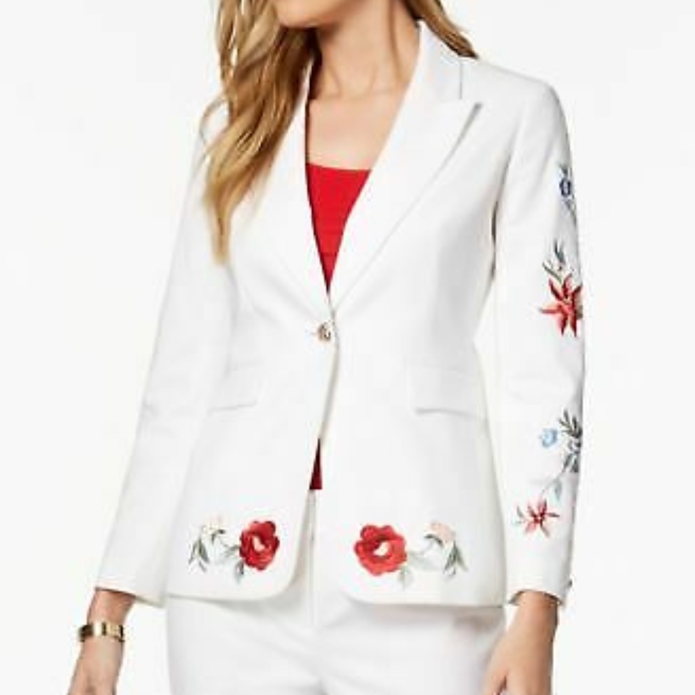 Nine West Andalusia Embroidered One-Button Blazer